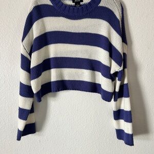 Navy and White Striped Crew Neck Sweater